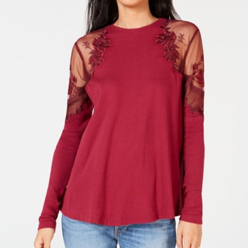 NWT Free People Daniella Embroidered Illusion Top, sz S